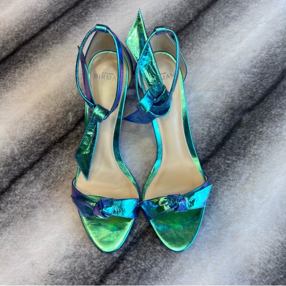 Alexandre Birman Clarita 85 mm Ocean Holographic Iridescent Sandal Heels - Picture 3 of 10